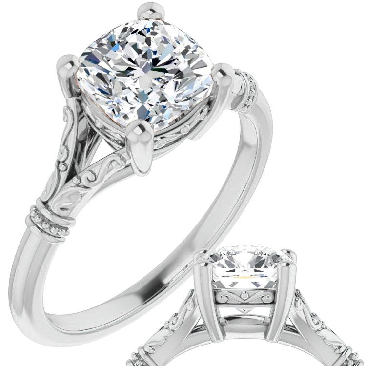 Cushion Cut Moissanite Split Shank Ring