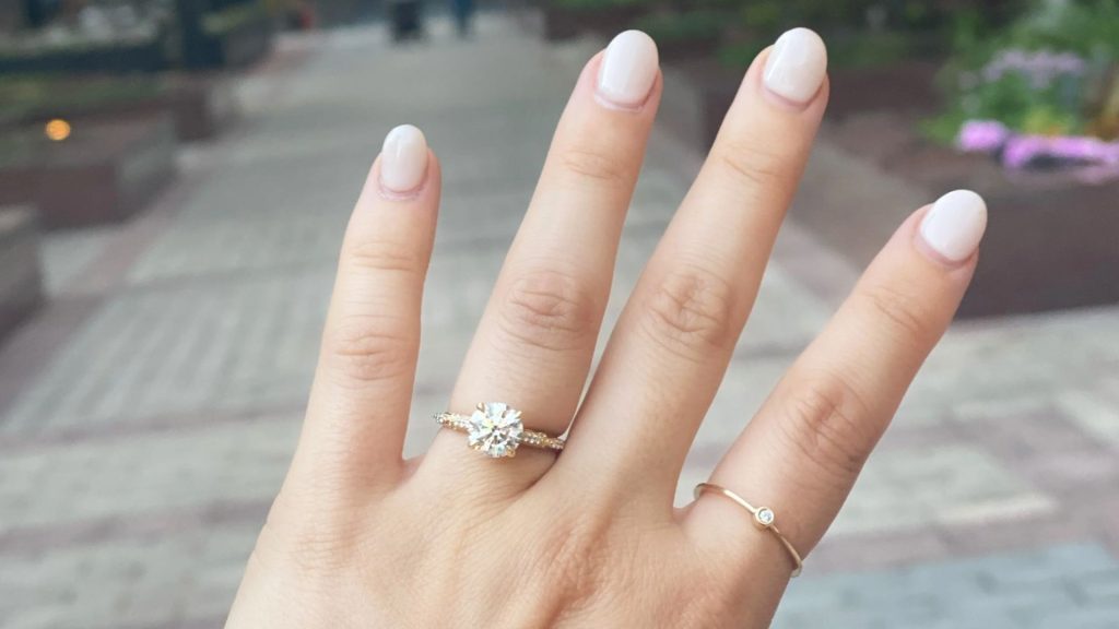 Vintage Gold Engagement Ring with Black Diamond