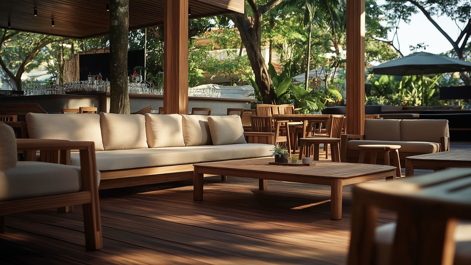 A couch and table on a patio AI-generated content may be incorrect.