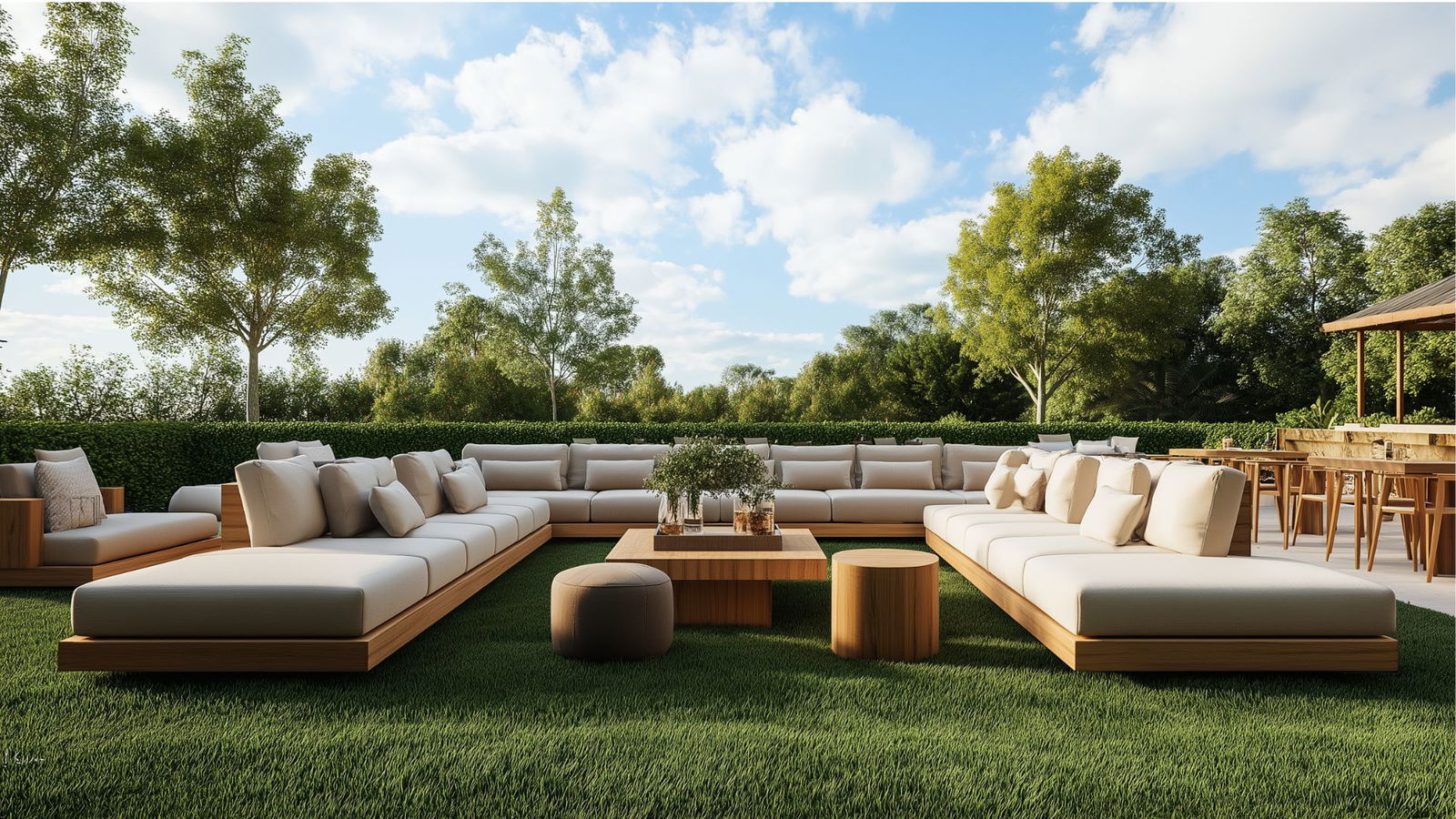 A large outdoor furniture set on a lawn AI-generated content may be incorrect.